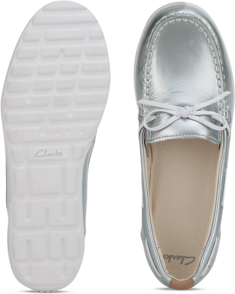 Clarks silver outlet loafers