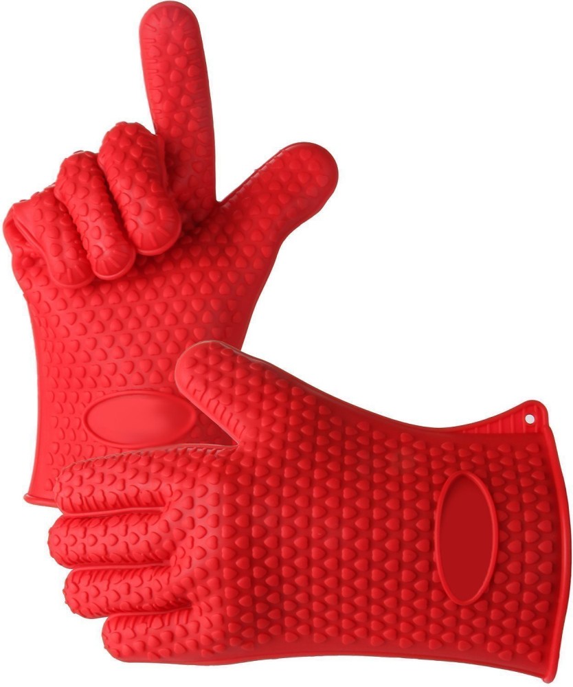 Silicone Oven Mitts Heat Resistant Gloves Kitchen Gloves 1 Pair Red