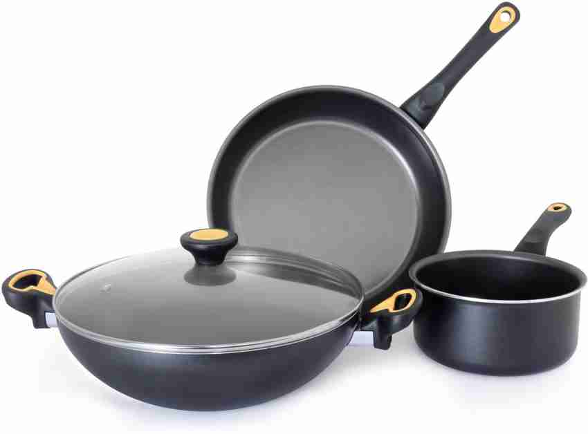 M&M-Meyer Pre-Seasoned Non-stick Cast Iron Deep Kadai with glass