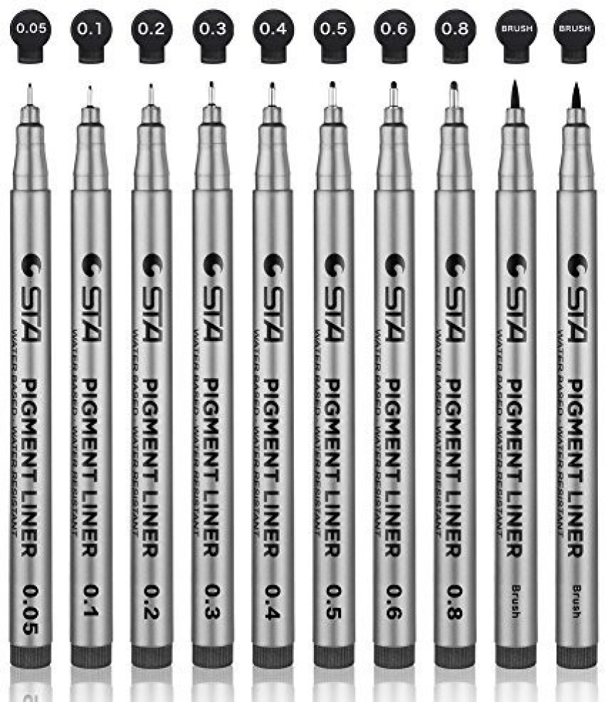 Generic Set of 10 Black Micro-Pen Fineliner Ink Pens - Waterproof