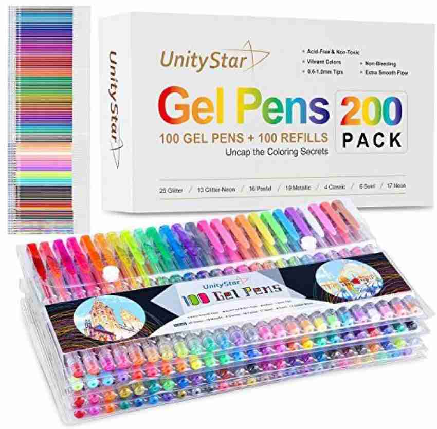 200 Pack Set 100 Colored Gel Pen with 100 Refills Coloring Books