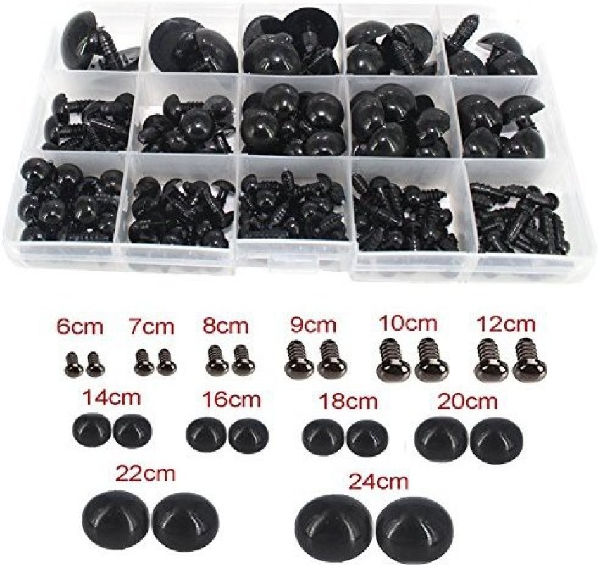 100pcs 6-12mm Black Plastic Safety Eyes for Bear, Doll, Puppet, Plush Animal and Craft One Box, Size: 20