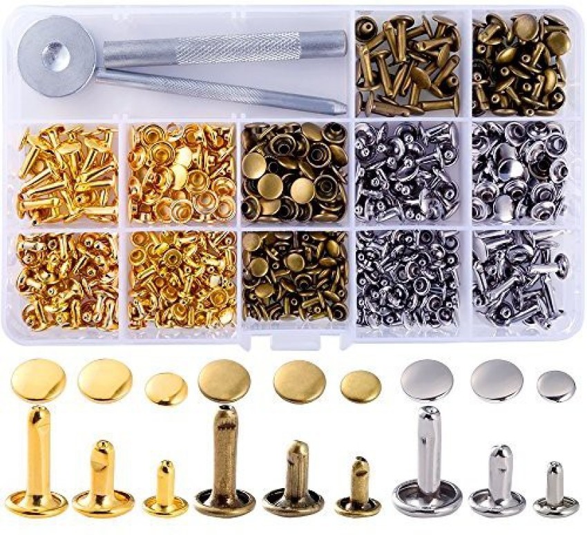 120 Sets Leather Rivets With Fixing Tool Kit Double Cap Rivet Metal Studs