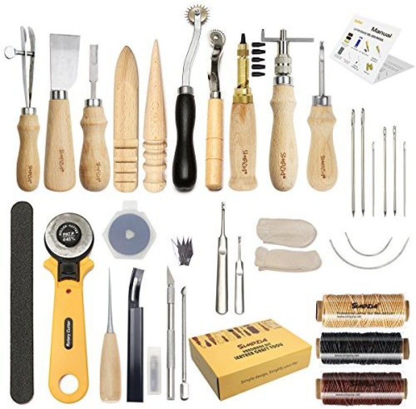 SIMPZIA Leather Craft Tool 25 Pcs Leather Sewing Tools Kit Leather Diy Hand  Stitching Tools With Groover Awl Edge Creaser For Se - Leather Craft Tool  25 Pcs Leather Sewing Tools Kit