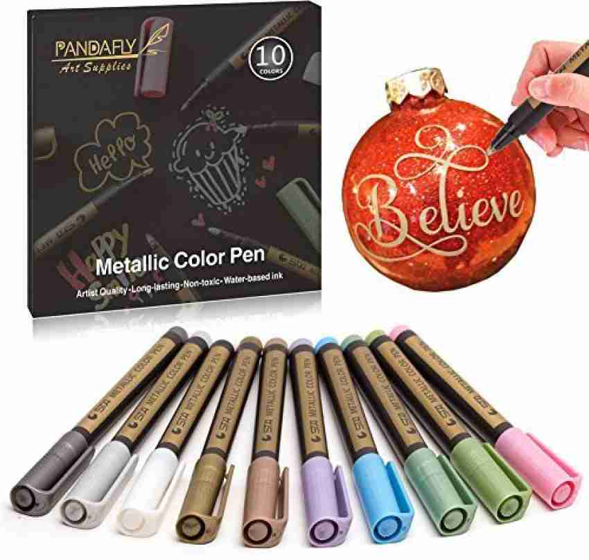 Fine Metallic Markers Paint Pen - Set Of 10 Colors, Permanent Glitter Pens  For Black Paper, Painting Rocks, Glass, Mug Design, E . shop for Pandafly  products in India.