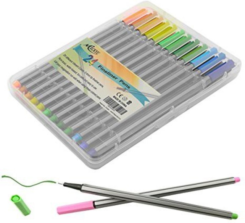 Generic 24 Color No Bleed Through Pens Markers Set 0.4 mm Fine