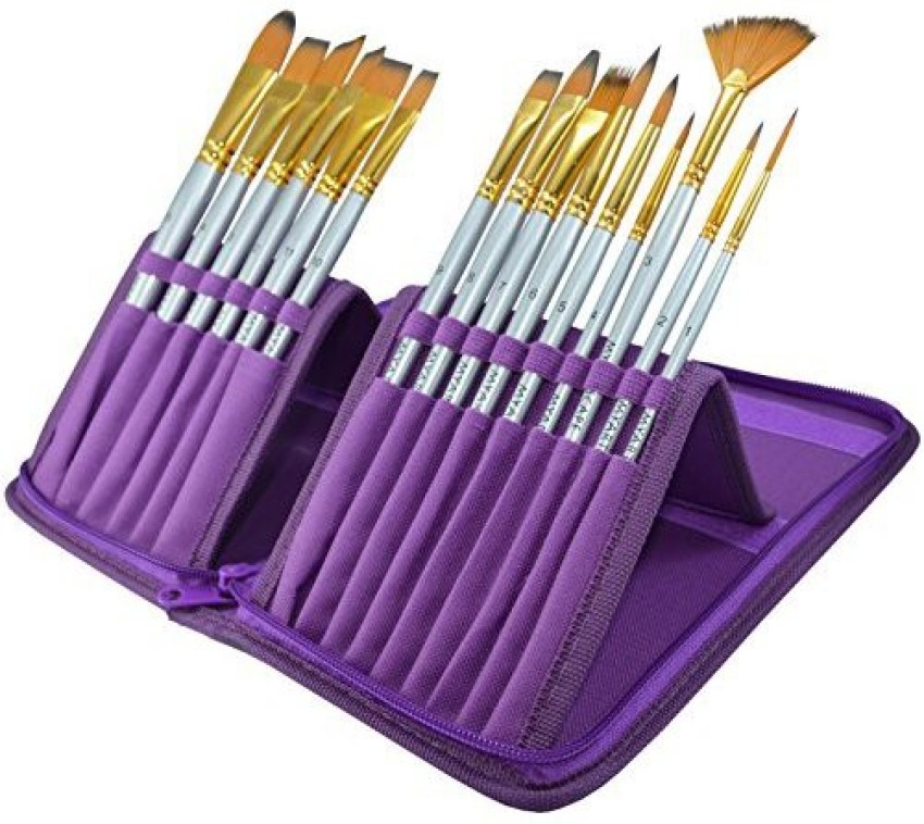 MyArtscape Paint Brush - Set of 15 Art Brushes for Watercolor, Acrylic & Oil Painting - Short Handles