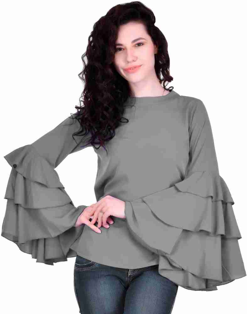 VAANYA Casual Bell Sleeve Solid Women Grey Top - Buy VAANYA Casual Bell  Sleeve Solid Women Grey Top Online at Best Prices in India