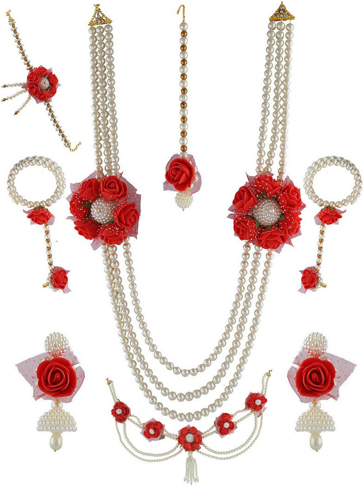 Anuradha Art jewellery Alloy Red Jewellery Set Price in India