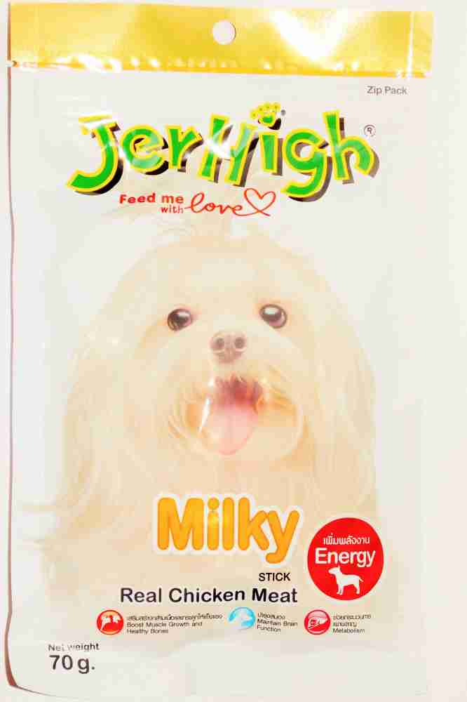 jerhigh JerHigh Milky Sticks 70g Pack of 6 Milk Chicken 0.22 kg 6x0.04 kg Dry New Born Young Adult Dog Food Price in India Buy jerhigh JerHigh Milky Sticks 70g Pack