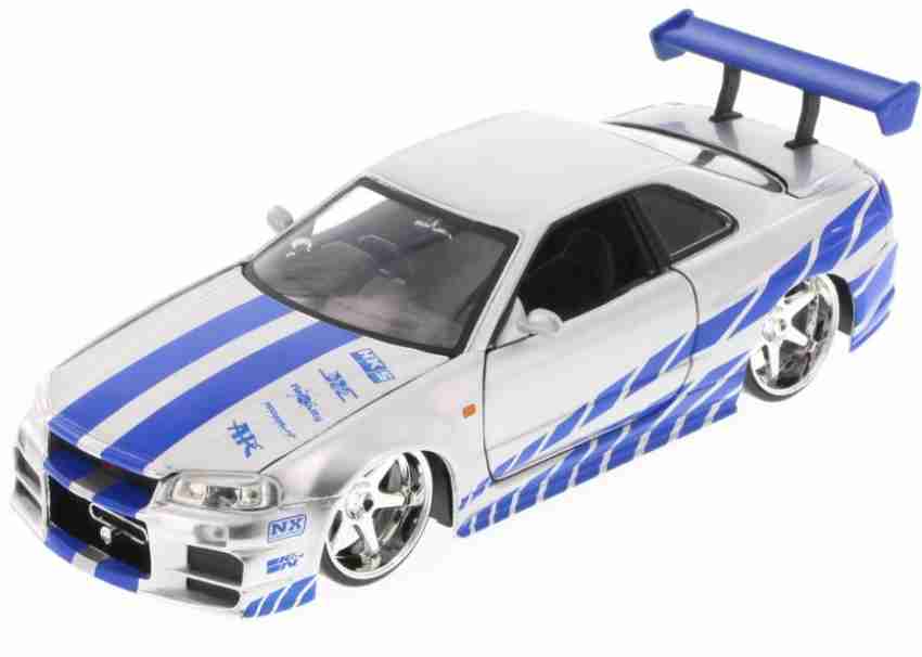 Fast & Furious Brian's Nissan Skyline GT-R R34 Silver & Nissan GT-R R34  Blue 1:32 Die - cast Car, Toys for Kids and Adults