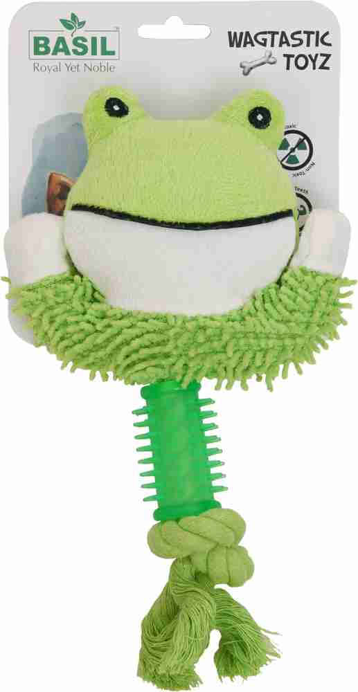 Goofy Tails Basil Squeaky Frog Face With Rope Plush Cotton Plush