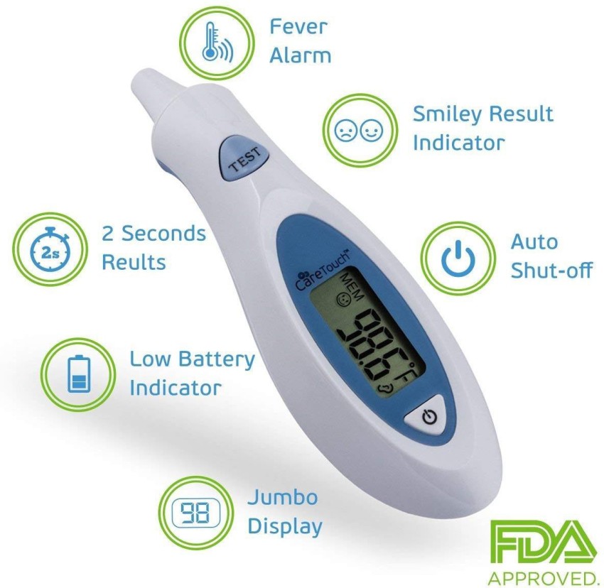 Care Touch Digital Thermometer - Infrared Ear and Forehead Fever Thermometer  for Baby Kids and Adult, Multi Function for Air and Surfaces with Fever  Alarm and Color Indicator 