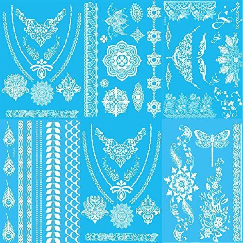 White Henna Mehndi Pattern Temporary Tattoo Sticker  OhMyTat