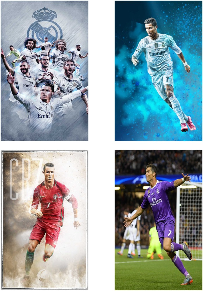 HK Prints 45 cm Cristiano Ronaldo Combo sticker Set of Four stickers |  Ronaldo sticker | Cristiano Ronaldo sticker for room Self Adhesive Sticker