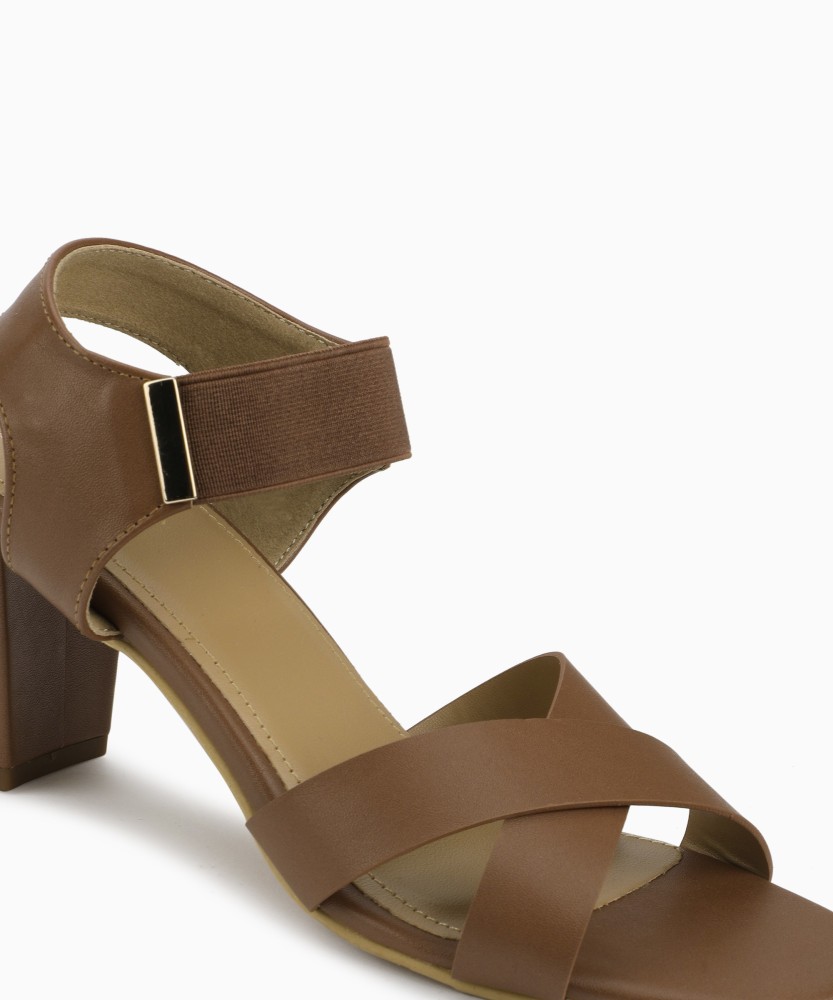 Tan block heel online mules