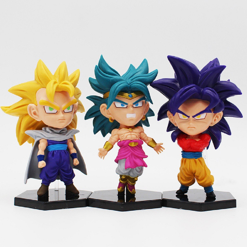 Kit 4 Bonecos com Base Action Figure Goku SSj Broly Vegetto Goku