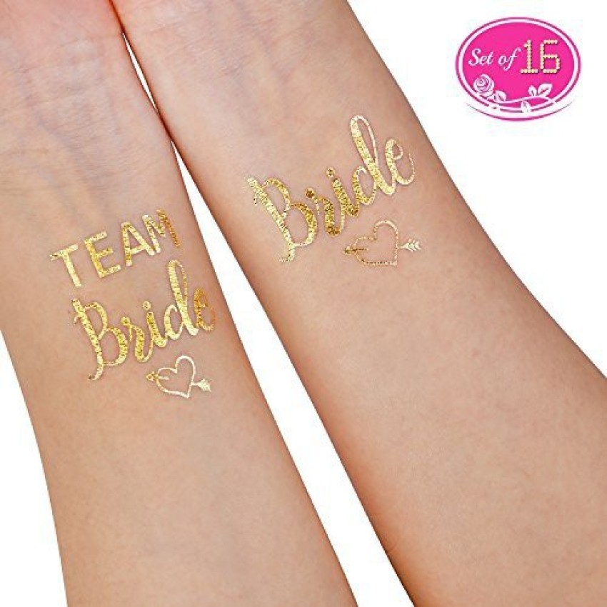 Team Bride Temporary Tattoo Gold  Ideal For Bridal Showers and  Bachelorette parties  Set of 12 Tattoos two  Amazonin Beauty