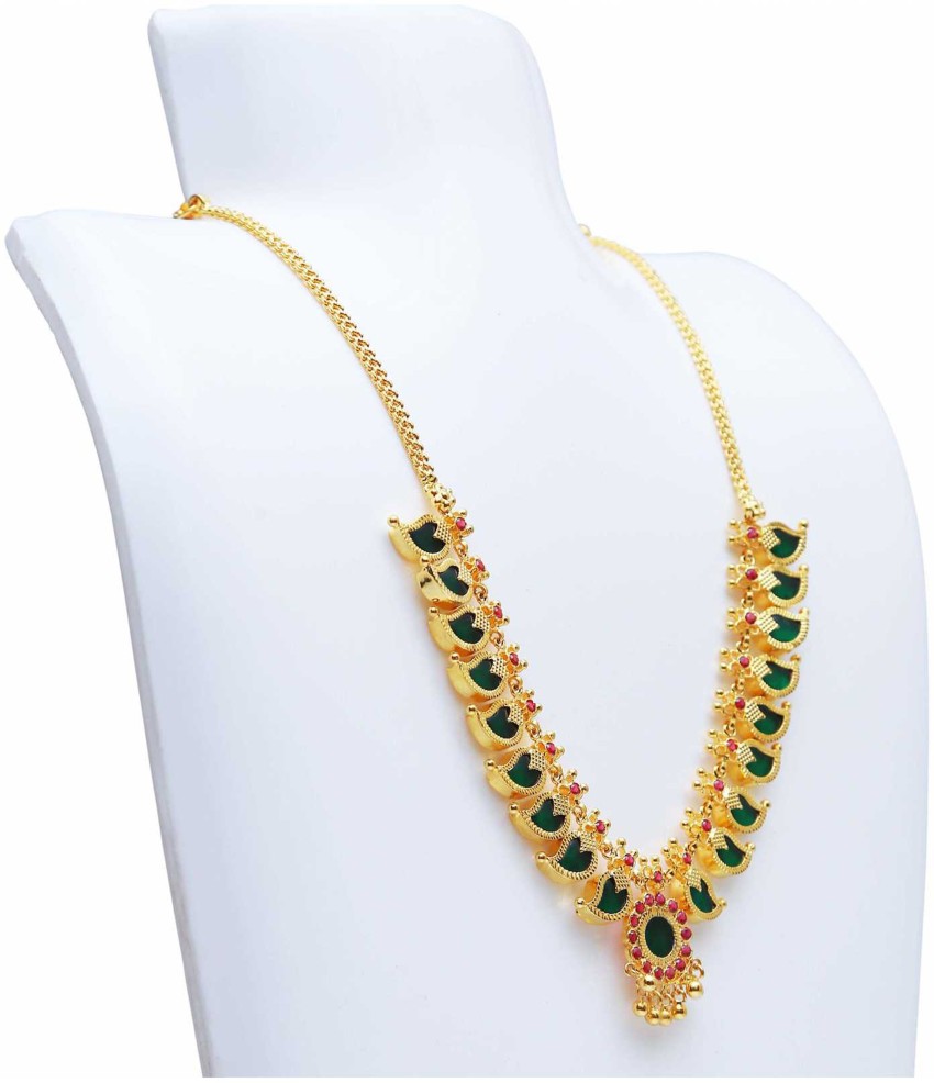 DREAMJWELL - Gold tone palakka green-pink mango designer necklace set –  dreamjwell