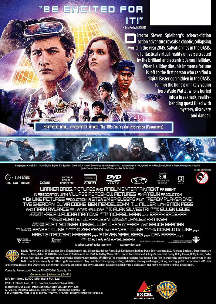 Ready Player One (4K UHD + Blu-ray + Digital Download) (2-Disc Set  Including Over 90 Minutes of Special Features) (Slipcase Packaging + Region  Free + Fully Packaged Import) Price in India 