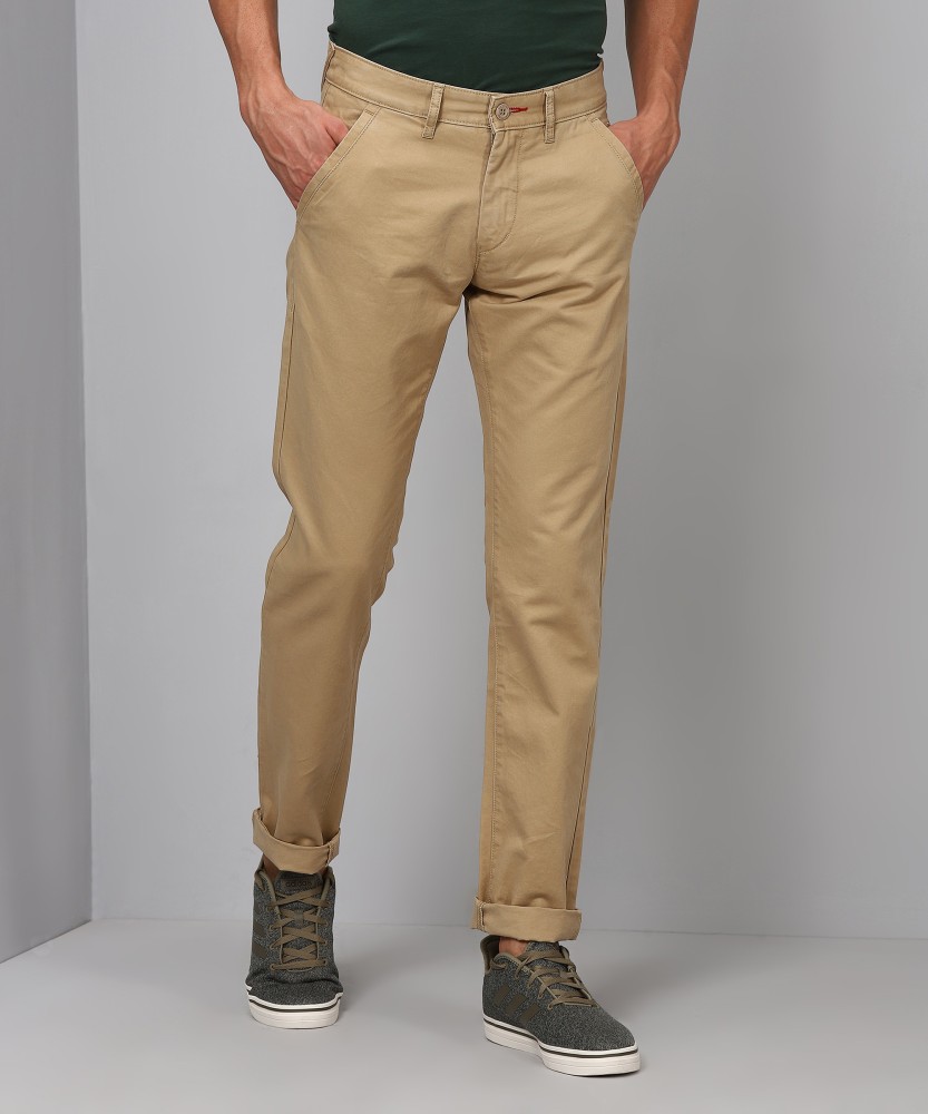 Cantabil Men Beige Cotton Blend Regular Fit Casual Trouser