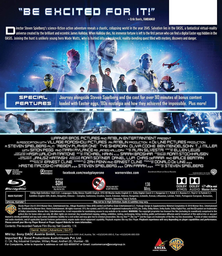 Ready Player One (4K UHD + Blu-ray + Digital Download) (2-Disc Set  Including Over 90 Minutes of Special Features) (Slipcase Packaging + Region  Free + Fully Packaged Import) Price in India 