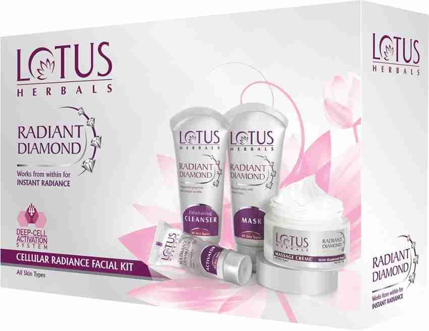 LOTUS HERBALS Radiant Diamond Facial Kit for instant radiance with Diamond dust Cinnamon 4 easy steps