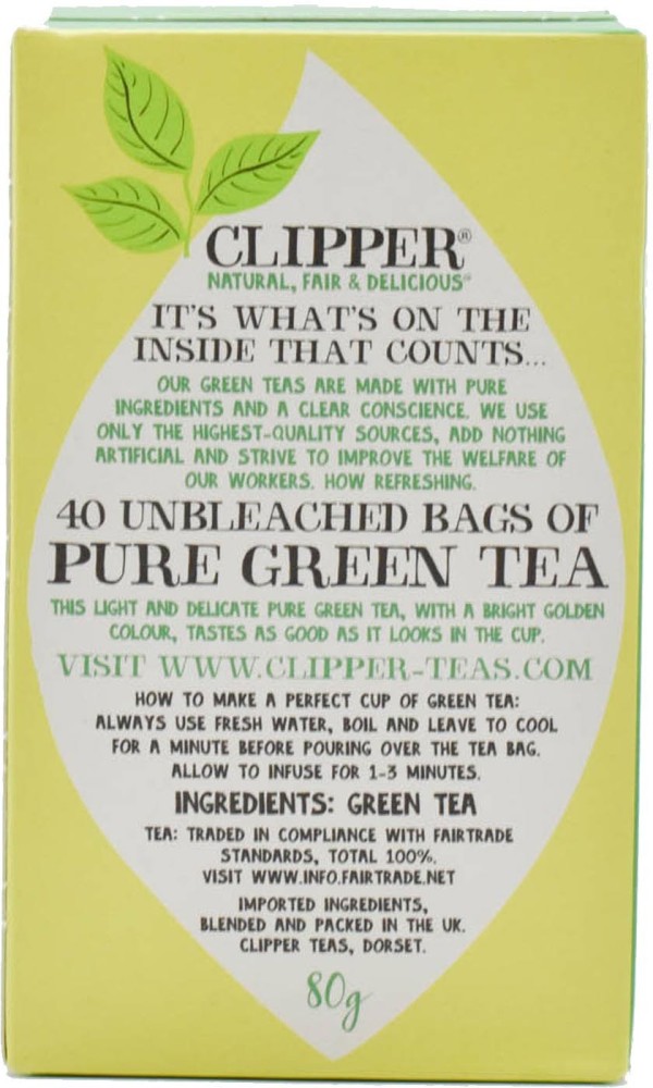 Clipper Organic Pure Green Tea 80 Unbleached Bags 160g  From Mearnskirk  Service Station in Glasgow  APPY SHOP