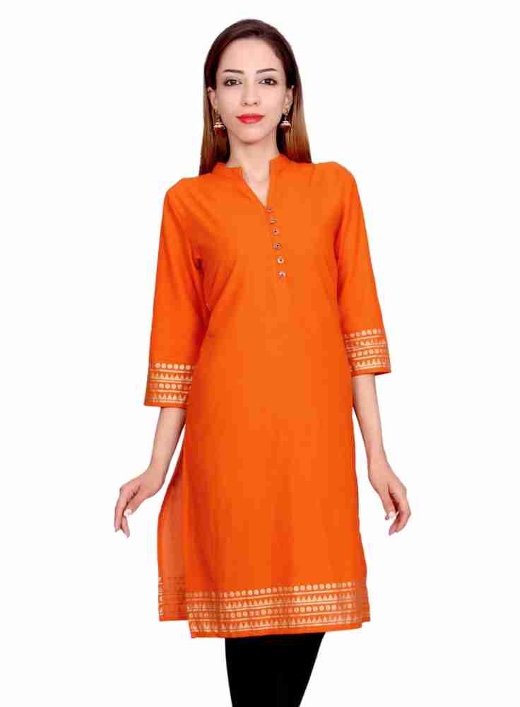 FabTag Krapal Women Solid Straight Kurta Buy Orange FabTag