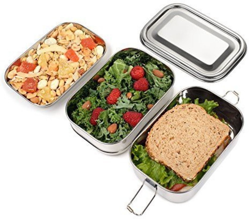 Indian-Tiffin Stainless Steel Large Single Layer Rectangular LunchBox  (Large)