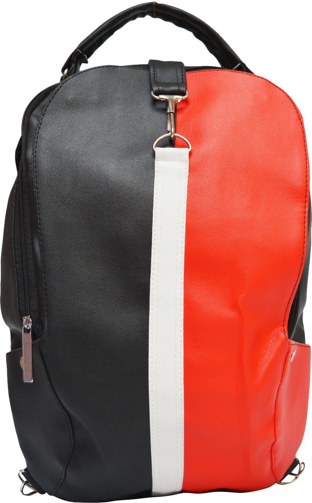 Fashion Knockout Leather Pithu Bag 4 L Backpack black red Price