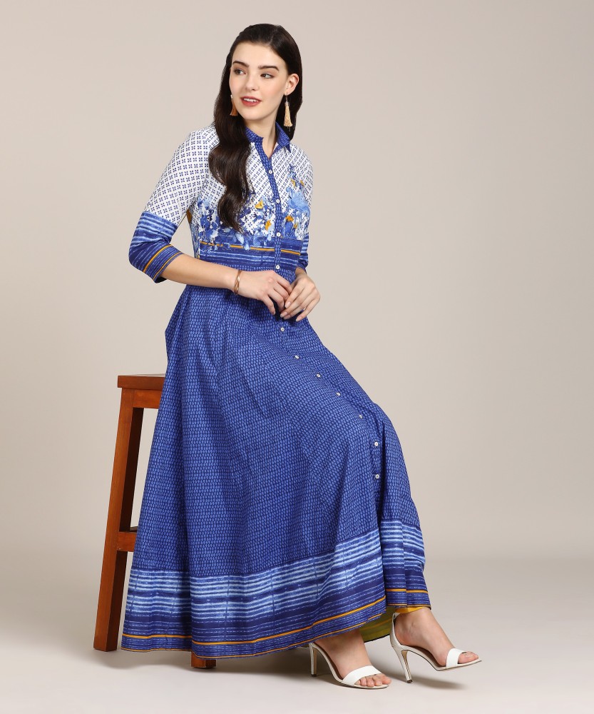 BIBA Women Printed Anarkali Kurta - Buy white/indigo BIBA Women Printed Anarkali  Kurta Online at Best Prices in India