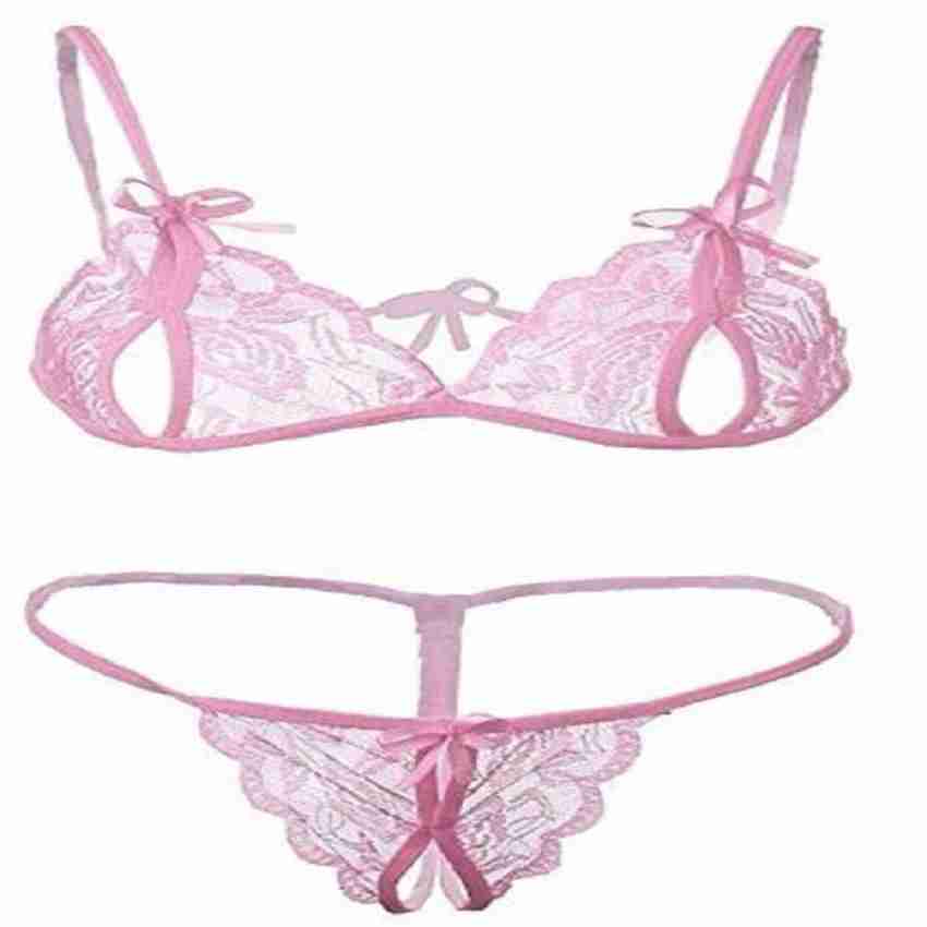 Buy online Pink Lacy Hosery Bras And Panty Set from lingerie for