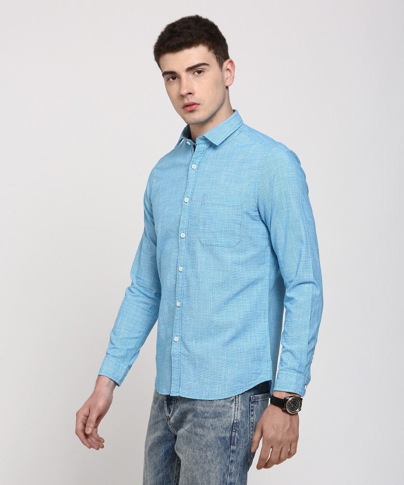 John miller Men Self Design Casual Blue Shirt - Buy Blue John