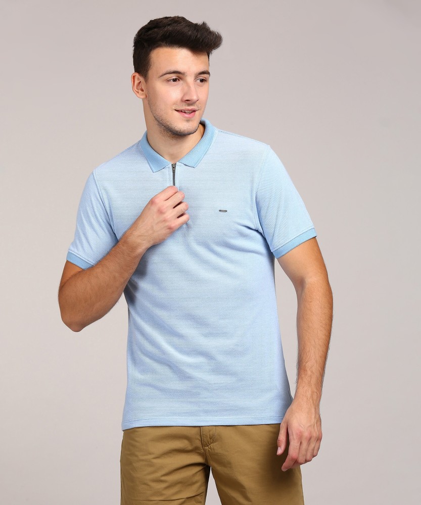 LEE Self Design Men Polo Neck Light Blue T Shirt