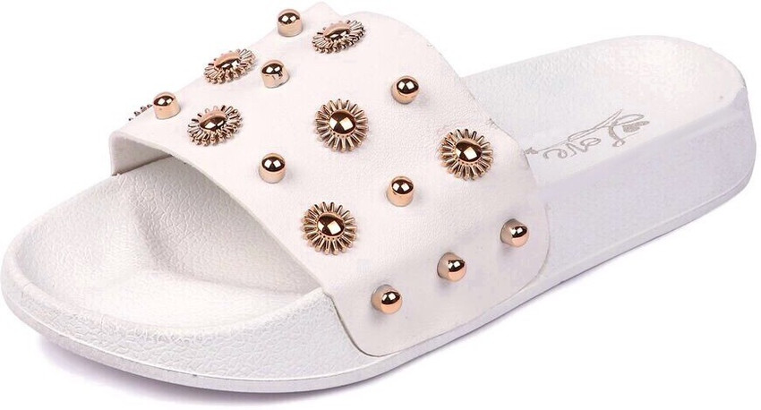 Brauch Women White Sun And Studded Sliders Slides Buy Brauch