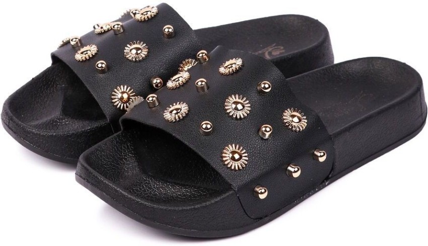 Womens black studded discount sliders