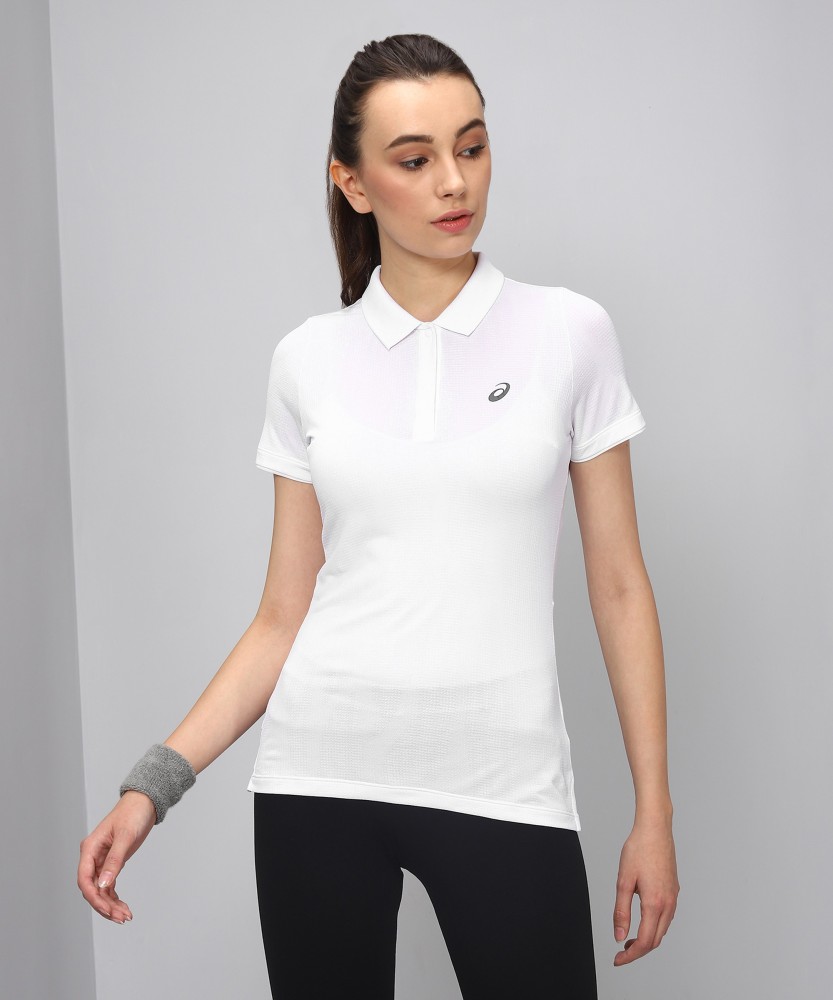 Asics Solid Women Polo Neck White T Shirt Buy REAL WHITE Asics Solid Women Polo Neck White T Shirt Online at Best Prices in India Flipkart