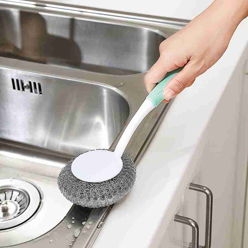 Stainless Steel Wire Ball Dishwashing Brush With Handle, Creative