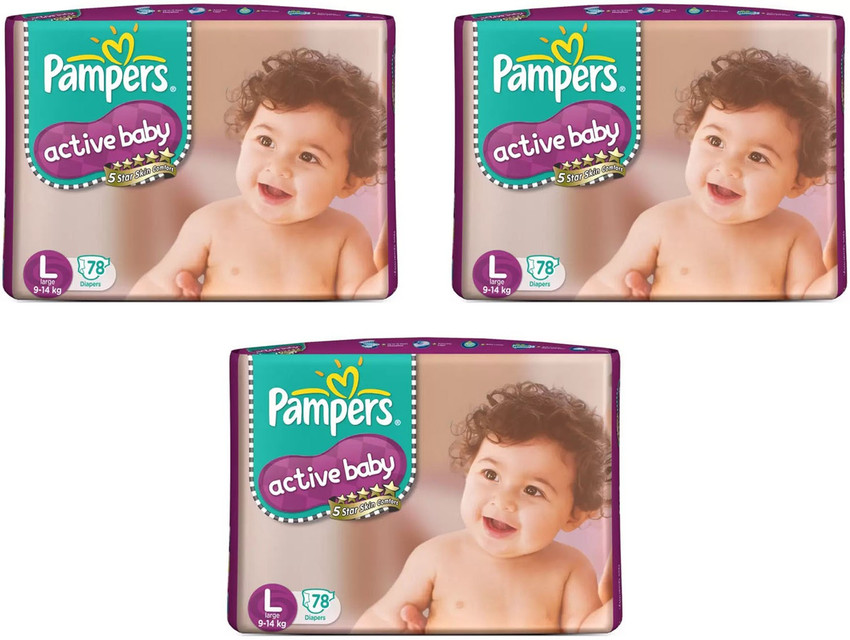 Pampers ACTIVE BABY TAPED DIAPERS SIZE LARGE 78 PCS. PACK SET