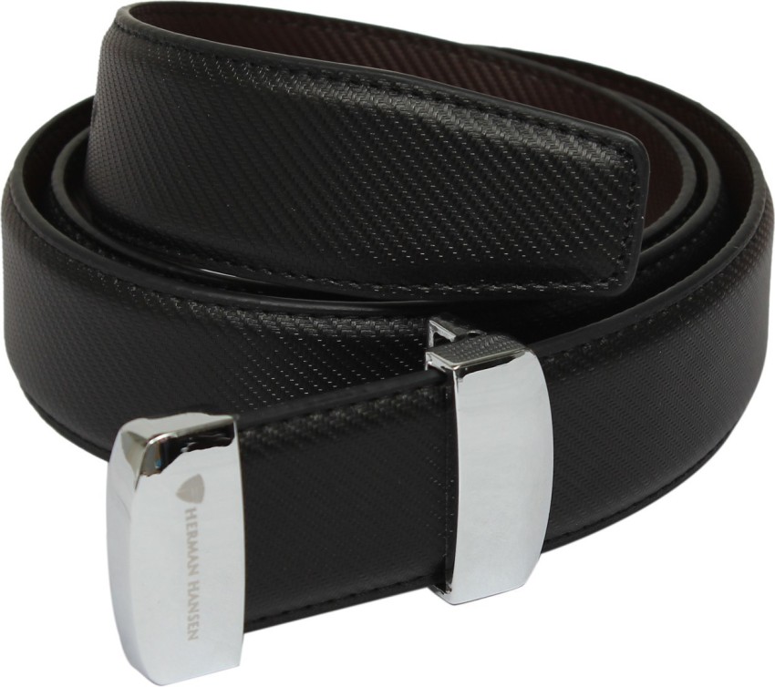 HERMAN HANSEN Men Party, Formal, Casual Black Genuine Leather Reversible Belt  Black - Price in India