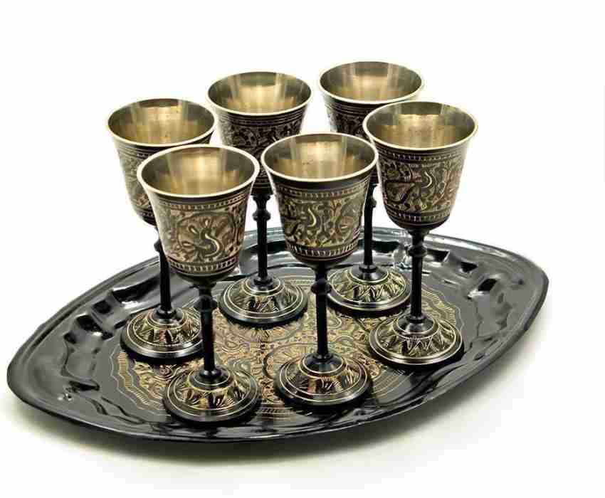 Skywalk Hand Crafted Metal Brass Wine Glasses Set with Nakashi