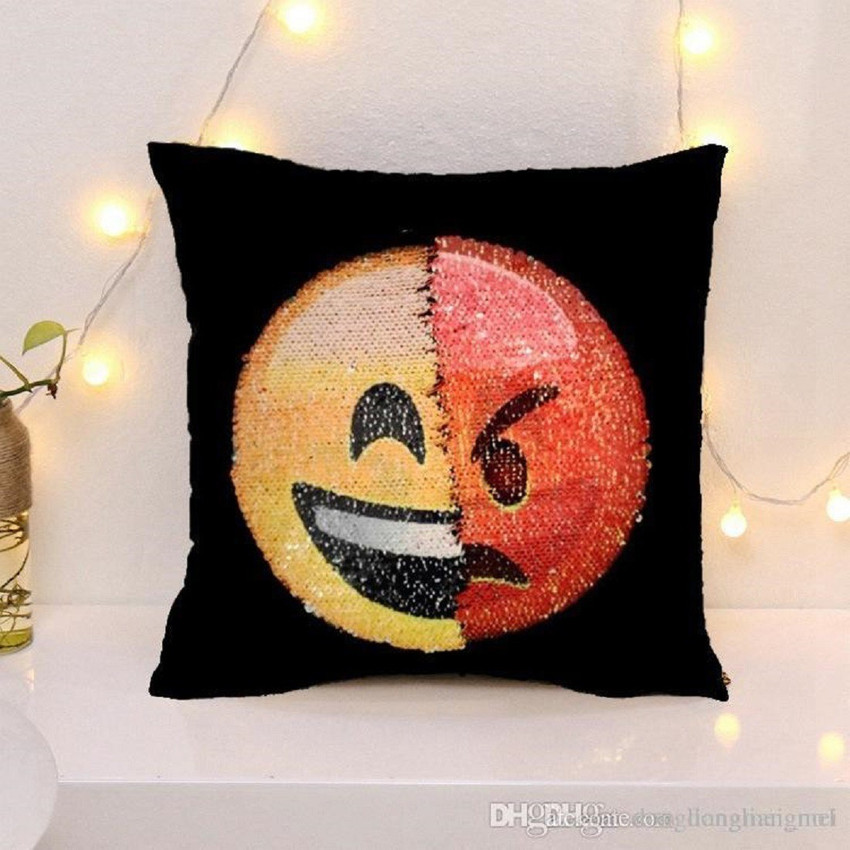 Reversible sequin emoji sales pillow