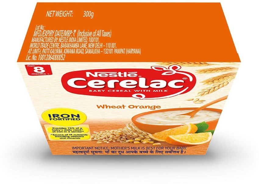 Nestlé CERELAC Baby Cereal with Milk, Wheat Orange – From 8 Months, 300g  BIB Pack (Stage-2)