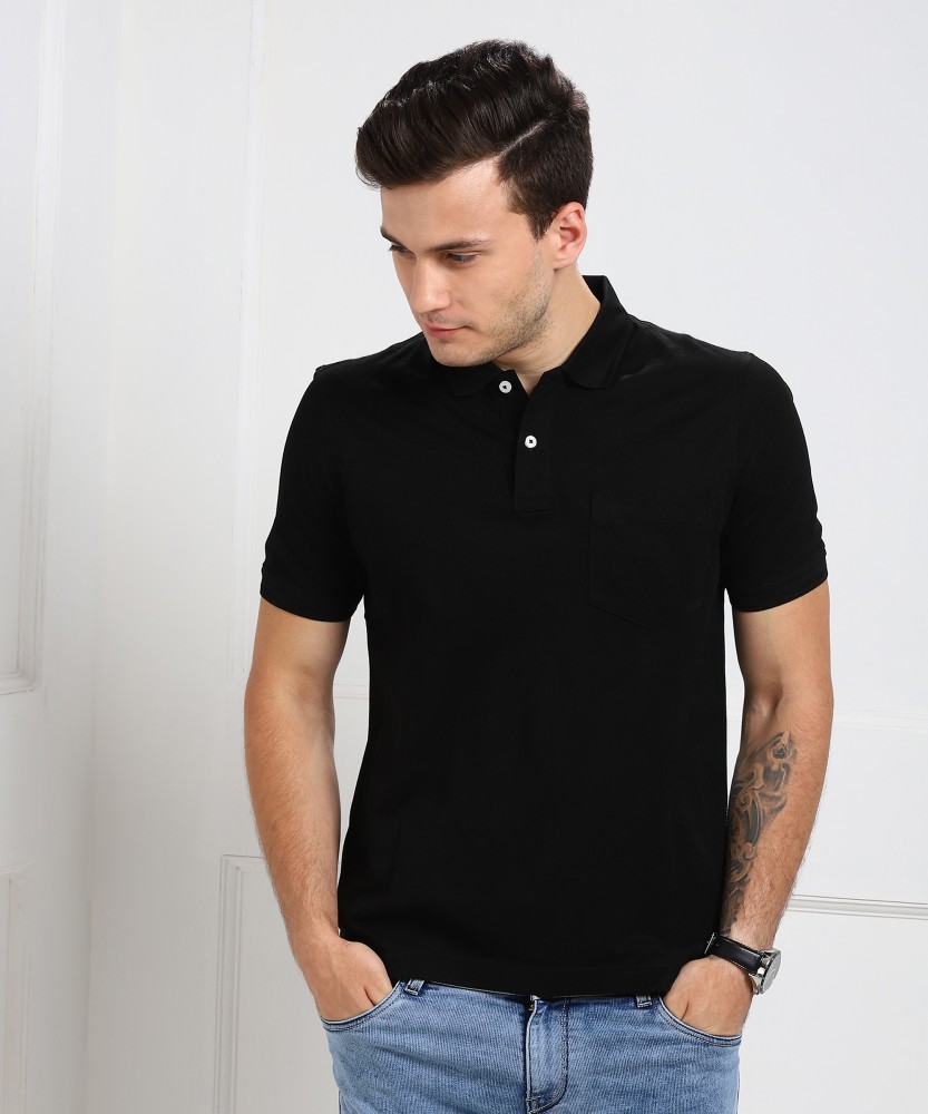 Buy Louis Philippe Men Black Solid Polo Collar T Shirt - Tshirts