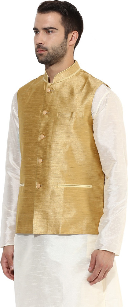 Kisah Sleeveless Self Design Men Jacket Buy Gold Kisah