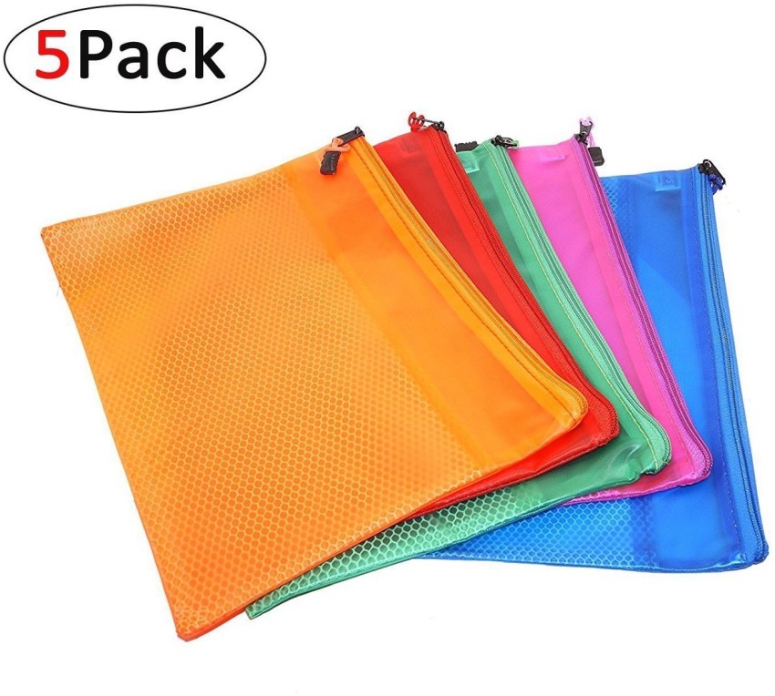 Productmine PVC Zip Bag for Documents,Cosmetics, Papers and  Stationery Items, B5 Size (Set Of 5, Multicolor) - Zip Bag for Documents, Cosmetics, Papers and Stationery Items, B5 Size (Set Of 5