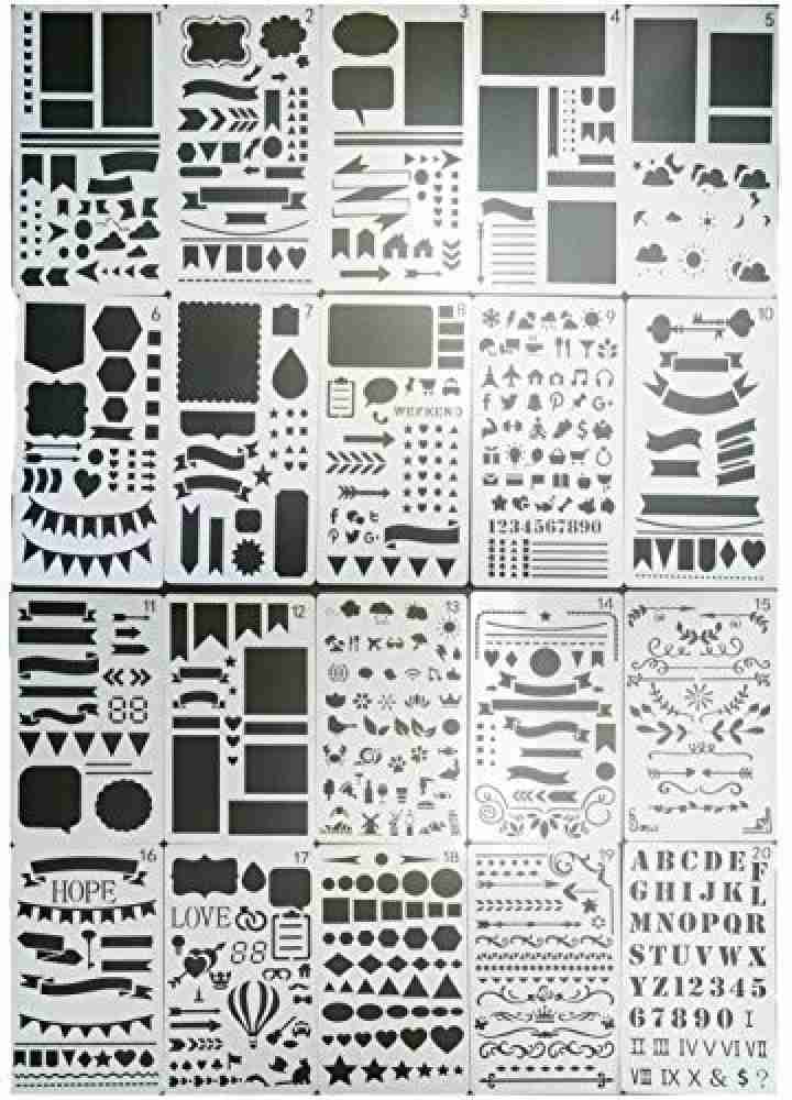 20Pcs Bullet Journal Stencils Plastic Planner Stencils Drawing Template Set