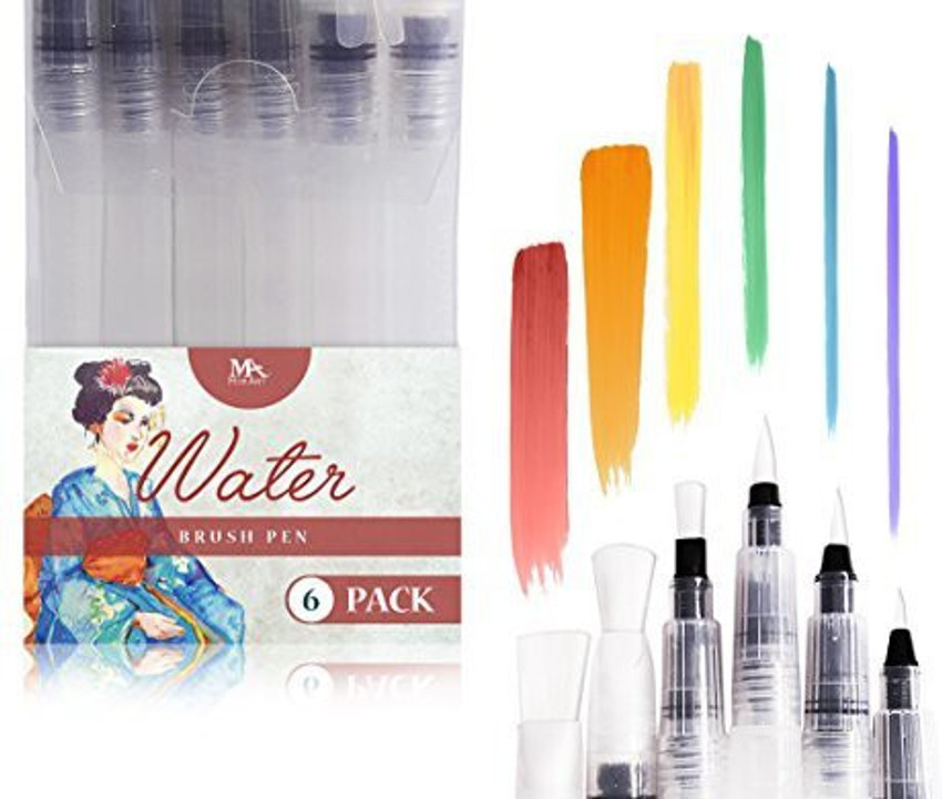 MozArt Supplies Water Brush Pens Set of 6 Brush Tips Great for Watercolor Paints Water Soluble Pencils Brush Pens Markers Refillable Br Water Brush Pens Set of 6 Brush Tips Great