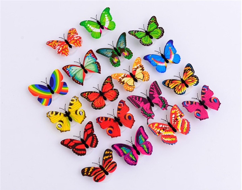 Rangoli ?? 25.4 cm Wall Sticker 3D Butterfly Led Light Butterfly Self  Adhesive Sticker